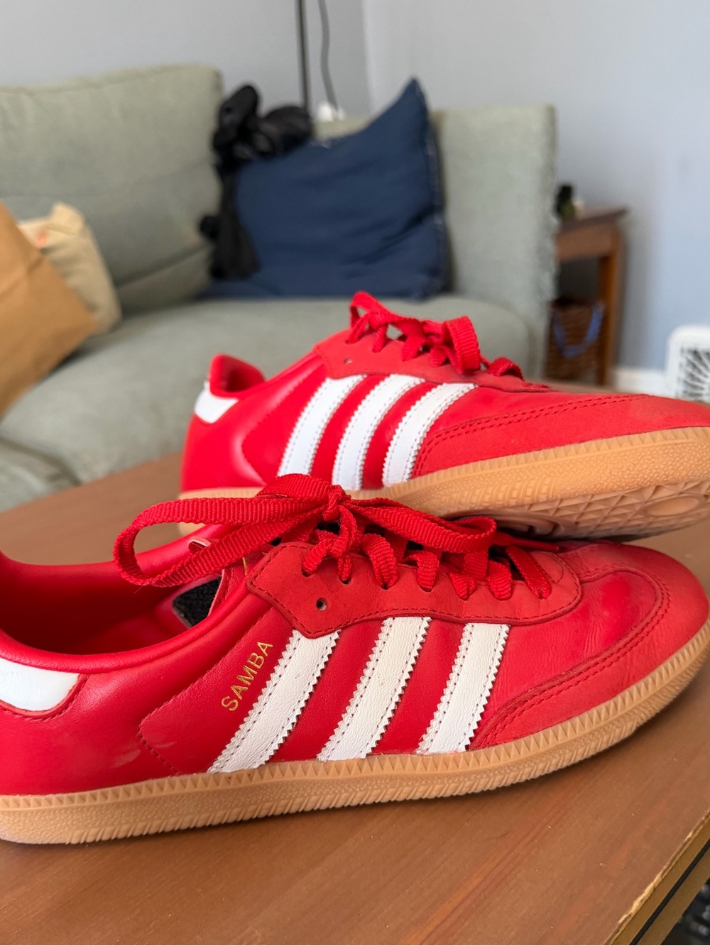 adidas Samba Sneakers in Red and White with Gum Sole US 8 women
